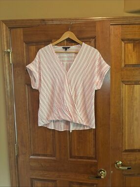 Banana Republic Pink & White Striped Surplice Blouse